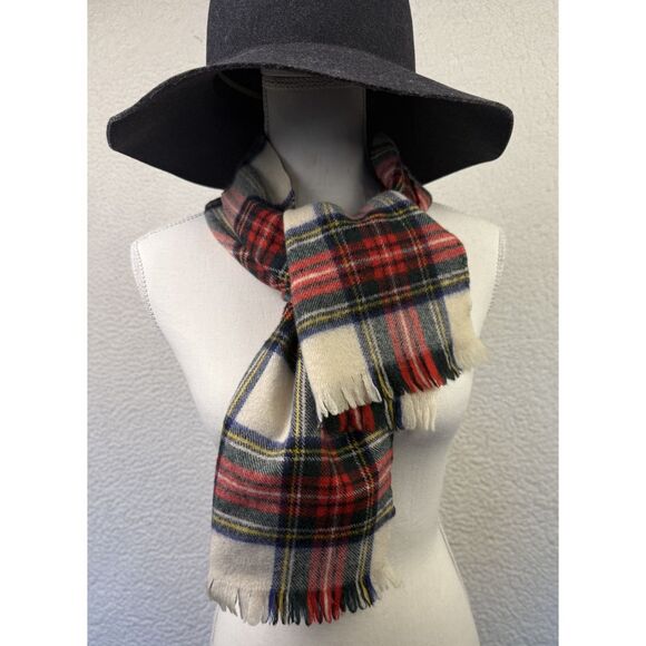 Vintage Australian Wool Scarf Mens Womens Red Green Plaid Tartan Made USA 90 Y2K - Picture 1 of 5